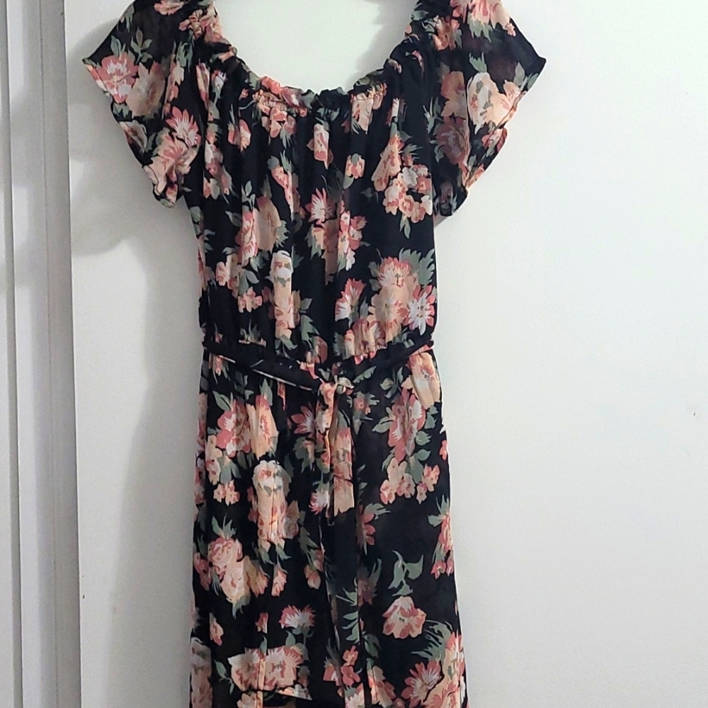 3 for $30 floral black romper with high-low overlay